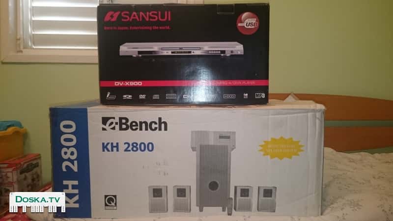 Колонки 5.1 с пультом + ДВД проигрыватель с радио.