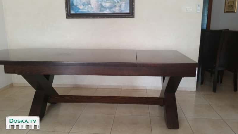 Стол с 6 стульями натур дерево темно коричневый цвет