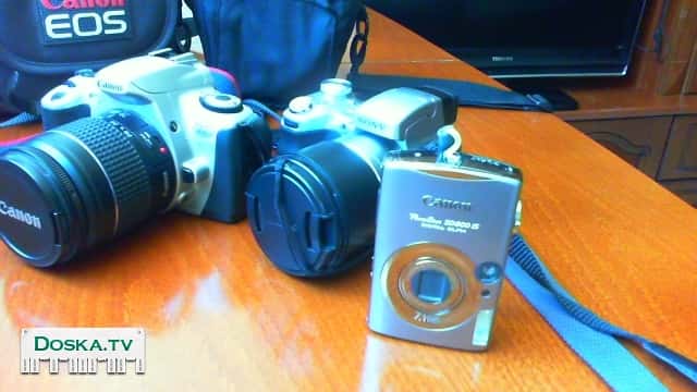 1.Canon TOS/300 Сменный объектив. 2.SONY 5.1 mega pixels. Цифровая камера.
