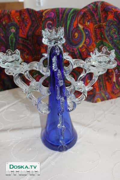 Новый Tрехрожковый Подсвечник "TRISTAN" двойное дутое стекло, Абсолютно