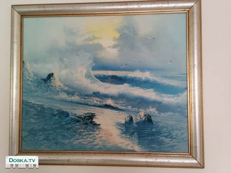 Картина с прекрасным пейзажем, вид моря успокаивает, написана маслом, с