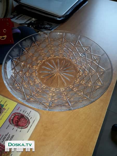 Ваза для фруктов -  чешский  хрусталь, нарезка ручная