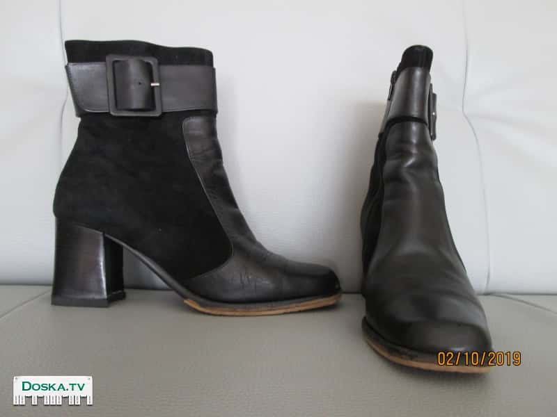 Полусапожки женские кожаные черного цвета. Размер-38 б/у