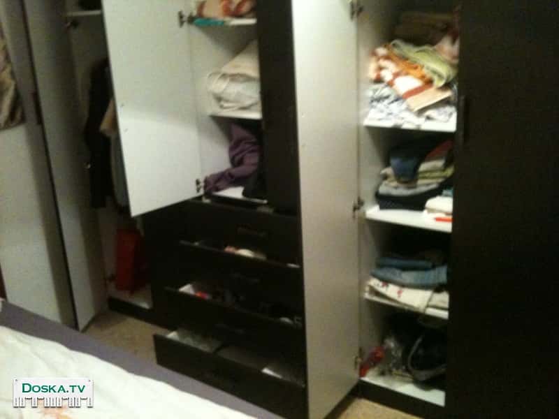 Шкаф платяной, темнокоричневый, 2400 X 2400 X 550, шесть дверей,