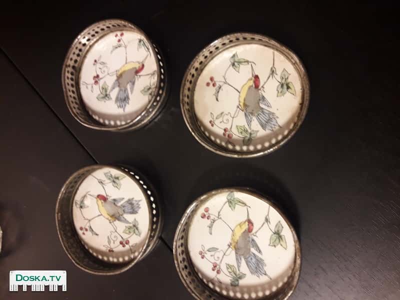 Подставки под стаканы раритетные (фарфор, металл), 4 шт