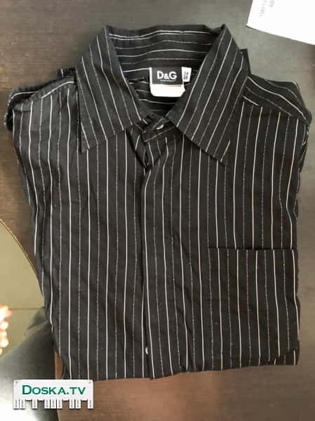 Чёрная рубашка с серебристыми полосами с длинным рукавом от D&G,