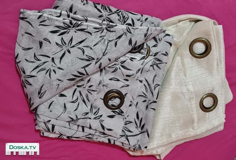 2 пары штор(кремового цвета и серые с листиками) 140×150 см