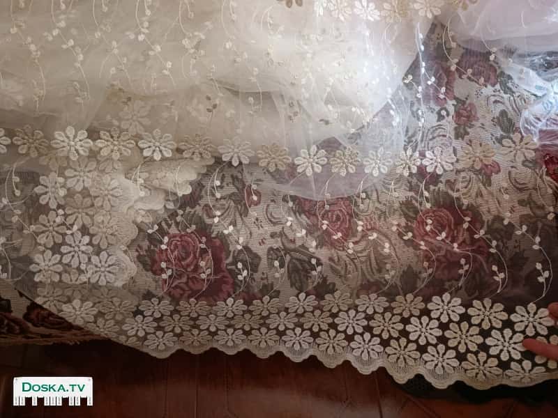 Прозрачная тюль с красивым рисунком, включая шторную ленту.  Длина