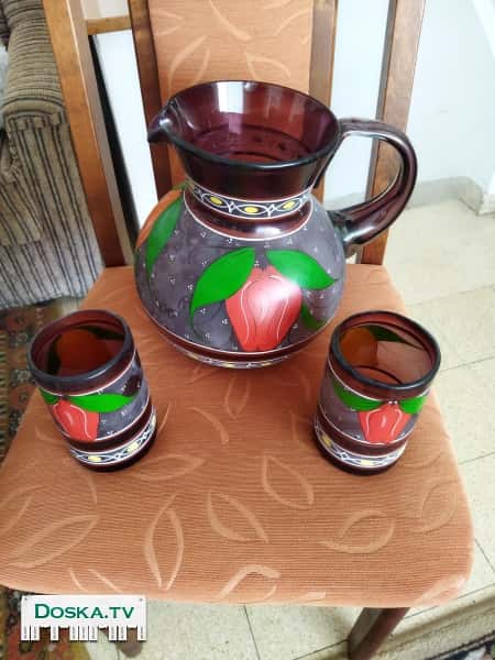 Кувшин декоративный большой с двумя стаканами