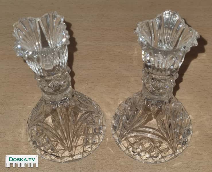 2 хрустальных бокала-перевёртыша,винтажная овальная тарелка для приправ из прозрачного стекла